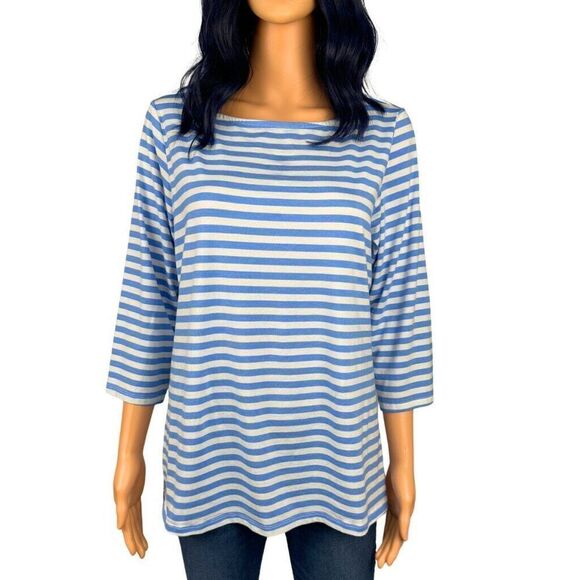 Jason Wu Women’s Scoop Neck Blue White Striped 3/4 Sleeve Top Size Medium - Picture 1 of 4